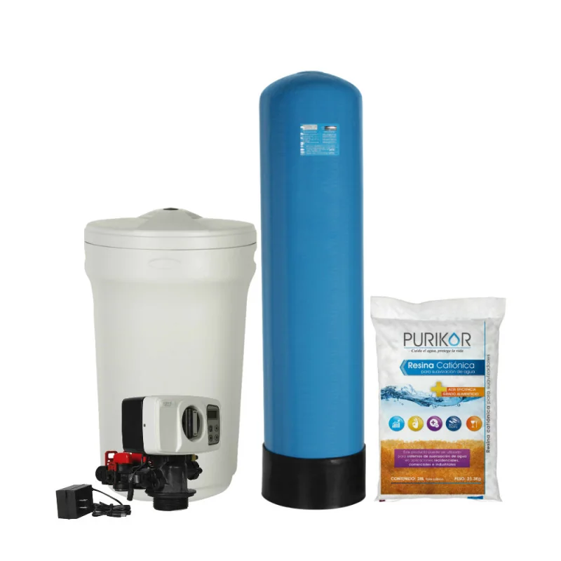 KIT EQUIPO SUAVIZADOR NO ENSAMBLADO PURIKOR,1FT³, TANQUE FIBRA 9"X48", TANQUE SALMUERA 100LTS, VÁLVULA PKVS26D, 1 RESINA KIT EQUIPO SUAVIZADOR NO ENSAMBLADO PURIKOR,1FT³, TANQUE FIBRA 9"X48", TANQUE SALMUERA 100LTS, VÁLVULA PKVS26D, 1 RESINA