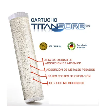 Cartucho TITANSORB remoción de arsénico y metales pesados 2.5" x 10"