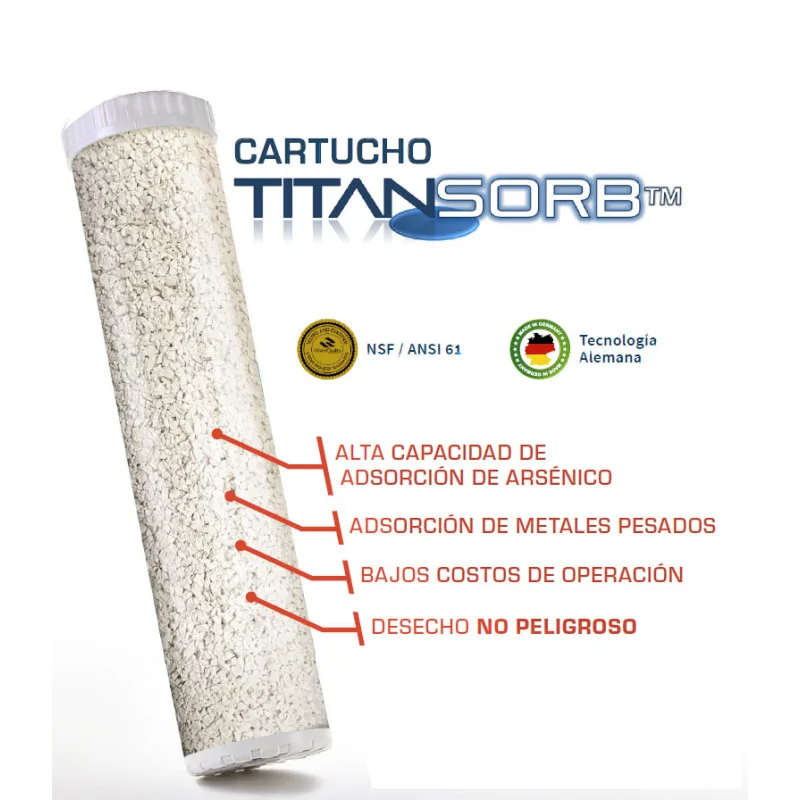 Cartucho TITANSORB remoción de arsénico y metales pesados 2.5" x 10"