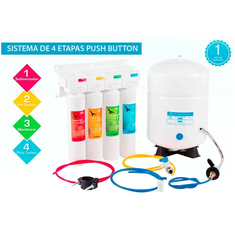 ÓSMOSIS inversa Residencial 4 etapas 100 Galones p/día Cartuchos pusho bottom ÓSMOSIS inversa Residencial 4 etapas 100 Galones p/día Cartuchos pusho bottom