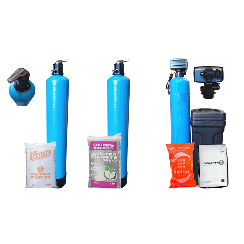 Filtración Básica Zeolita,Carbón y suavizador de agua 1 ft3 5 GPM 9" x 48" NO ensamblada