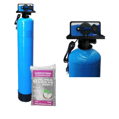 FILTRO 1 ft3 9"x48" Carbón Activado Cascara de Coco N-31 Filtra Forte Válvula Automática Control Por Tiempo