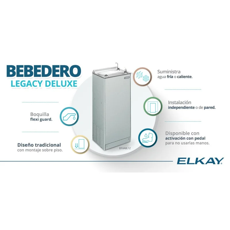 ELKAY EFHA8L1Z Bebdero Pedestal Enfriador de agua Montaje de Piso 8 GPH con Servicio de agua caliente