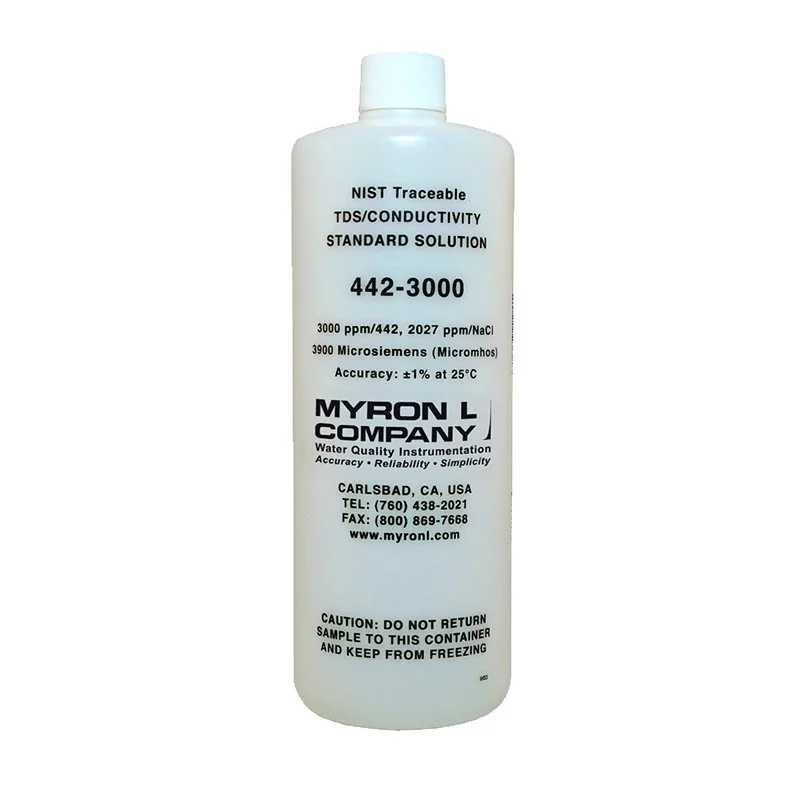 442-3000 Myron L Solución de calibración Conductividad a 3000ppm/3900 µS 1/8 gal. 442-3000 Myron L Solución de calibración Conductividad a 3000ppm/3900 µS 1/8 gal.