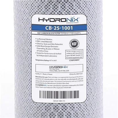 Hydronix CB-25-1001 NSF 2.5" x 10" Filtro Carbón En bloque 1 Micras