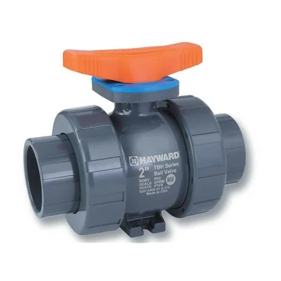Válvula bola doble tuerca unión TBH, Hayward, PVC,2“, EPDM, Cem-Ros.