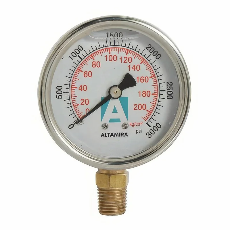 Manómetro glicerina 0 - 3000 psi carátula 21/2" conex. inferior 1/4"