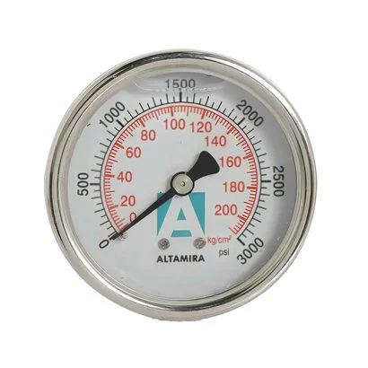 Manómetro glicerina 0 - 3000 psi carátula 21/2" conex. Trasera 1/4"