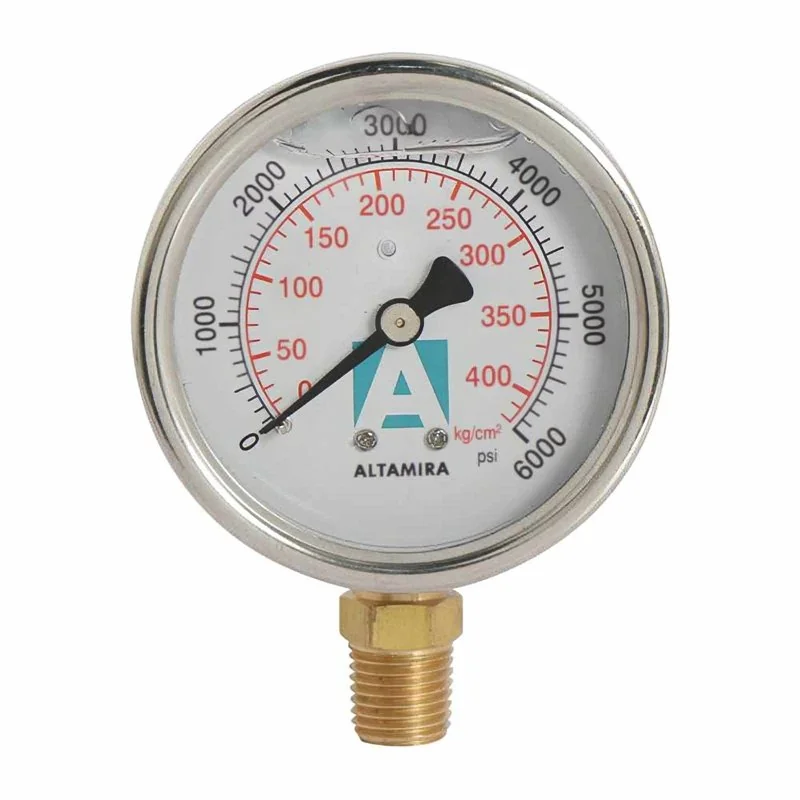 Manómetro glicerina 0 - 6000 psi carátula 21/2" conex. inferior 1/4"