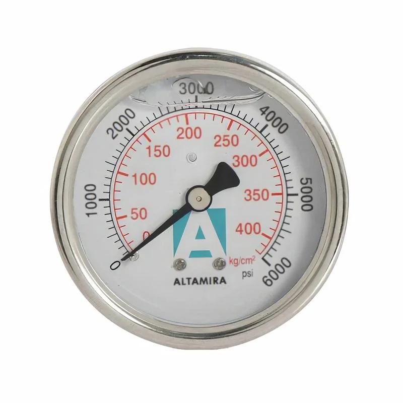 Manómetro glicerina 0-6000 psi carátula 21/2" conex. Trasera 1/4"