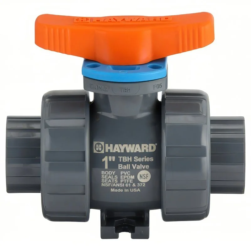 Válvula bola doble tuerca unión TBH, Hayward, PVC,1“, EPDM, Cem-Ros.