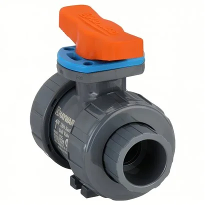 Válvula bola doble tuerca unión TBH, Hayward, PVC,1“, EPDM, Cem-Ros.