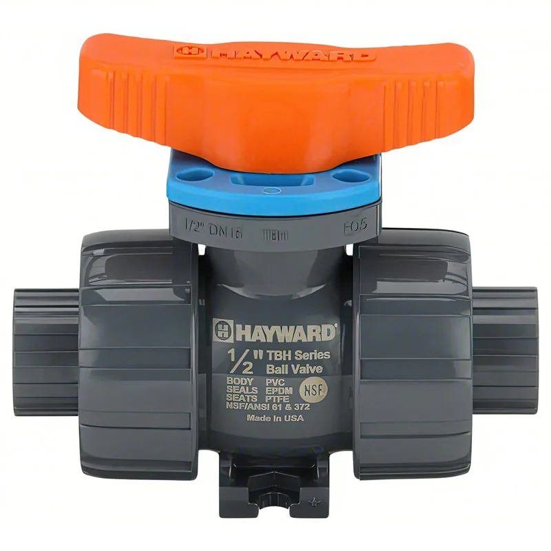Válvula bola doble tuerca unión TBH, Hayward, PVC,1/2“, EPDM, Cem-Ros.