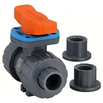 Válvula bola doble tuerca unión TBH, Hayward, PVC,1/2“, EPDM, Cem-Ros.