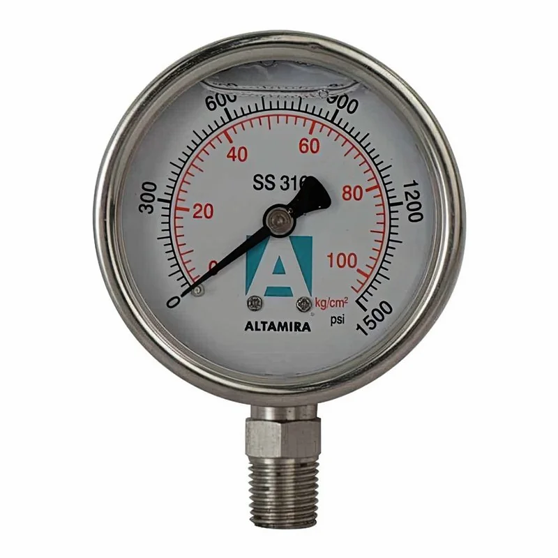 Manómetro glicerina 0-1500 psi carátula 21/2" conex. inferior 1/4"