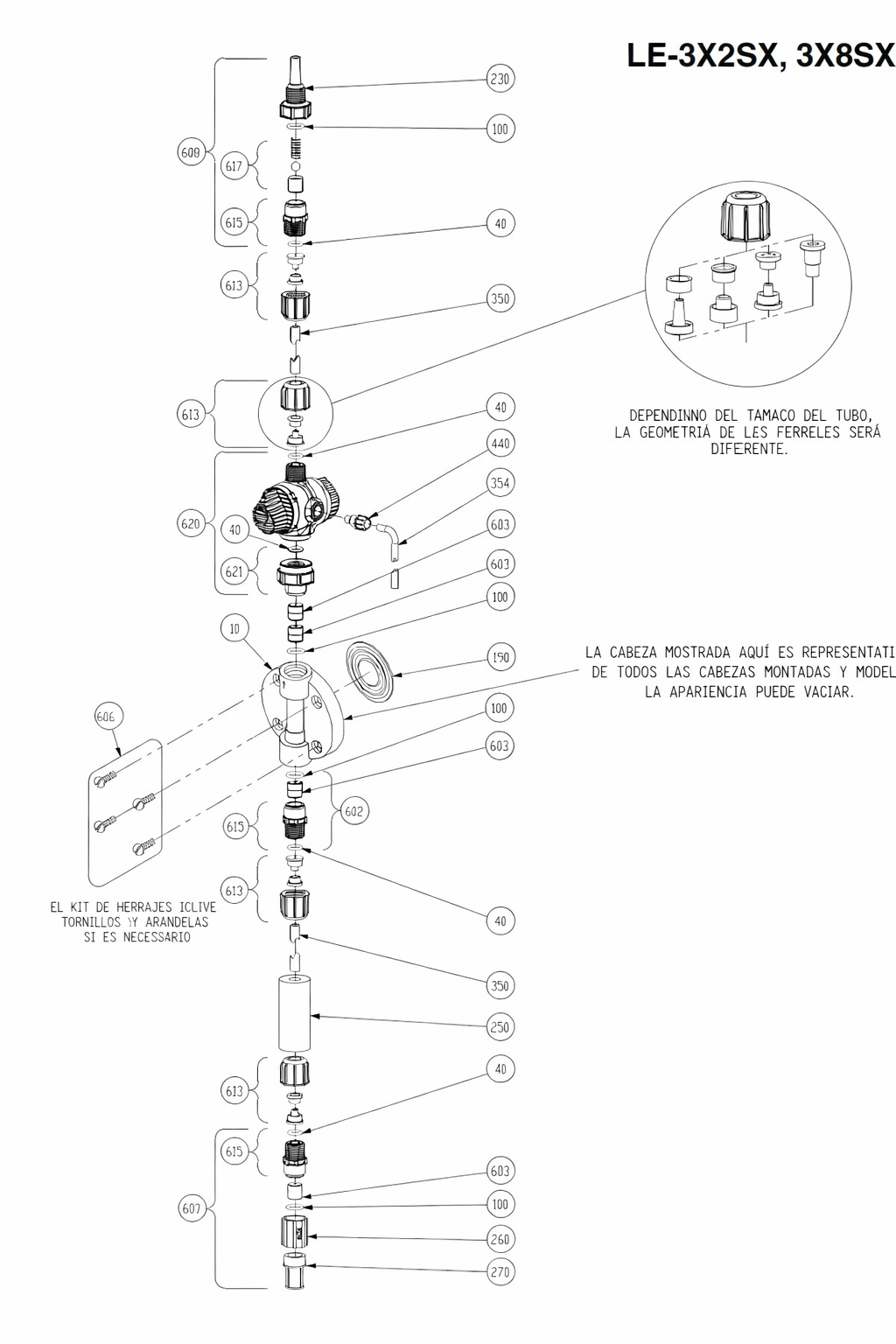 Diagrama exxplosivo de parte de Bombas LMI LE-3X2SX, 3X8SX
