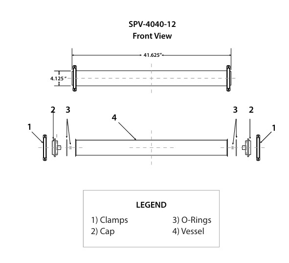 Diagrama vista frontal portamembranas Hydronix SPV-4040-12